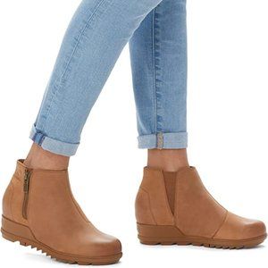 Sorel Women's Evie Zip Leather Boot Velvet Tan Sea Salt Size 5